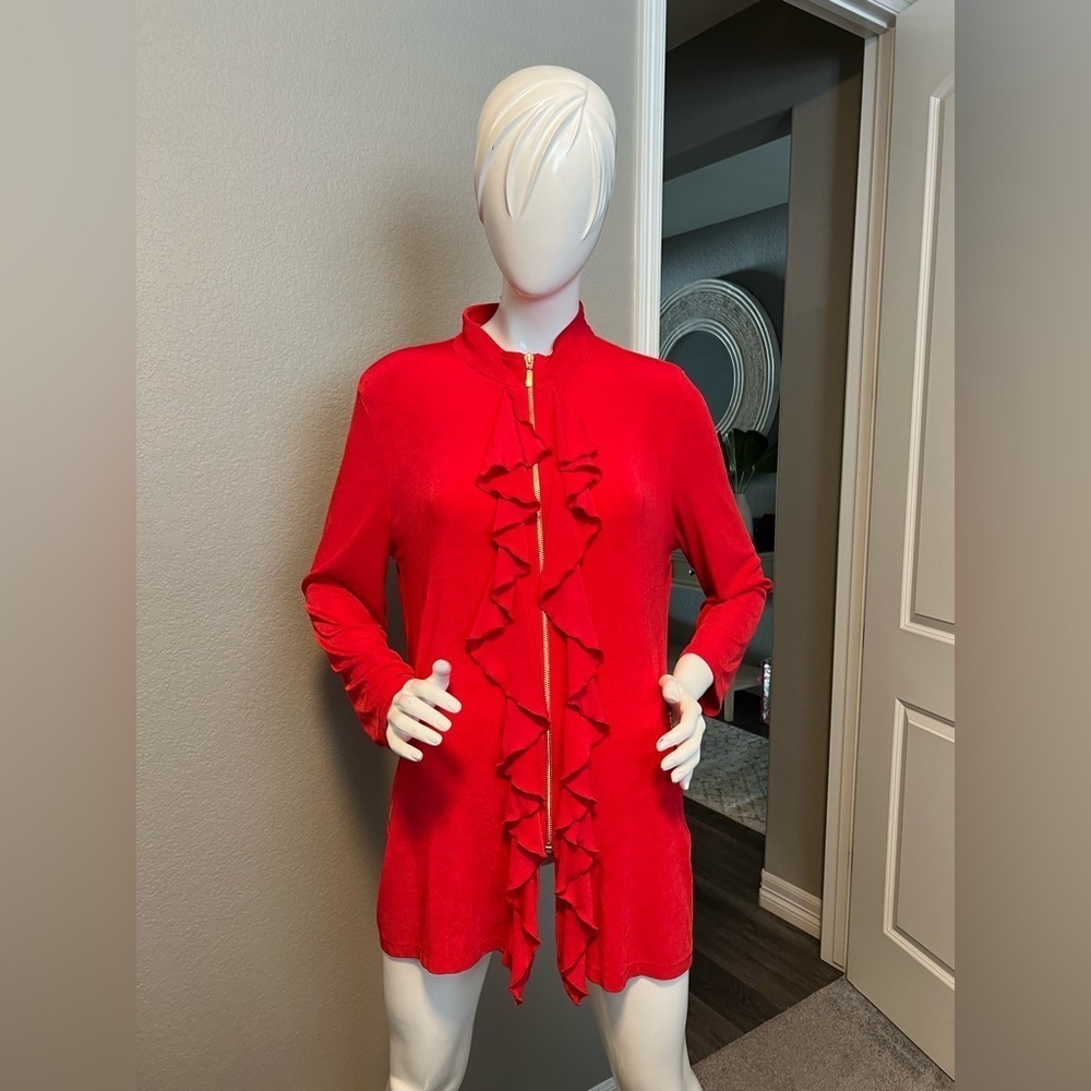 Chicos Ref Travelers Ruffled Front Zip Front Jacket Womens Size 2 (L)